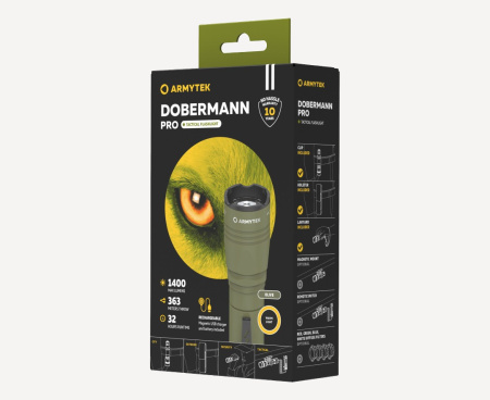 Фонарь ArmyTek Dobermann Pro (Olive / Теплый; 1400Lm; акк18650-3500mAh)